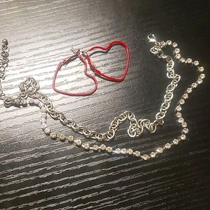 Small red Heart hoop earrings and choker set